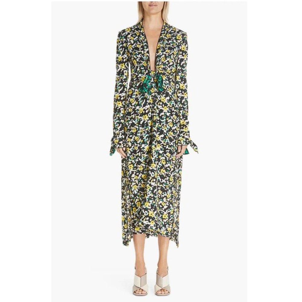 PROENZA SCHOULER Women's Wildflower-Print Georgette Midi Dress Size 4 in Black